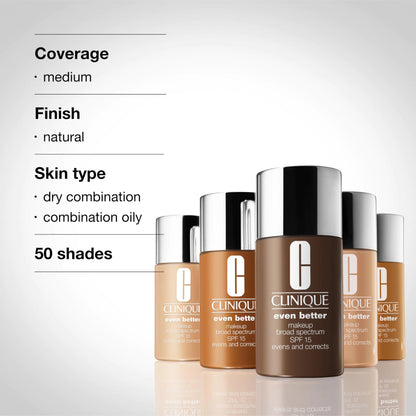 Clinique Even Better Makeup Medium Coverage Foundation Broad Spectrum SPF 15 | Evens Skin Tone + Reduces Dark Spots, Chai BK Chai WN 96